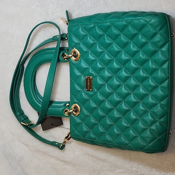 St. John Kelly quilted  Green Leather Sachel's handbag Preppy - Picture 14 of 16